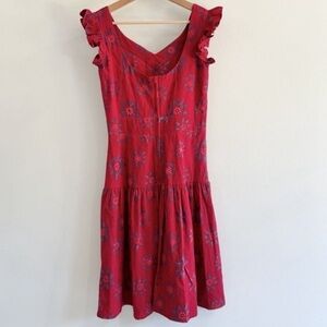 Mata Traders Red Floral Dress XS Ruffle Sleeve
